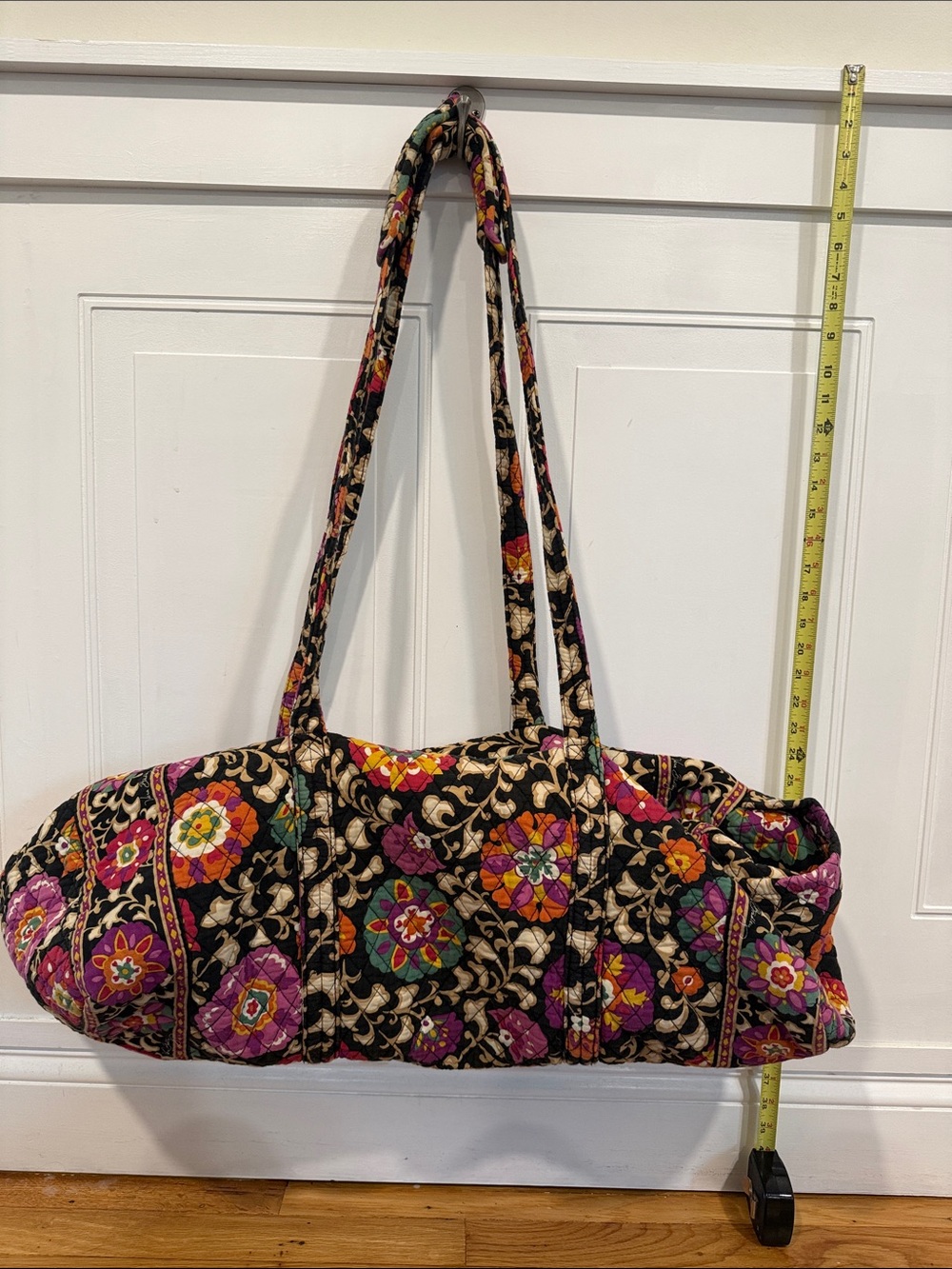 Vera Bradley Black Quilted Floral Shoulder Tote with Multicolor Blooms